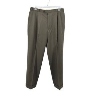 Brooks Brothers 346 Mens Wool Pleated Cuffed Dress Pants Olive Brown 38